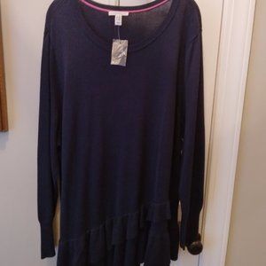 NWOT Isaac Mizrahi Live! Crossover Ruffle Peplum Sweater in Navy Plus Sz 2X